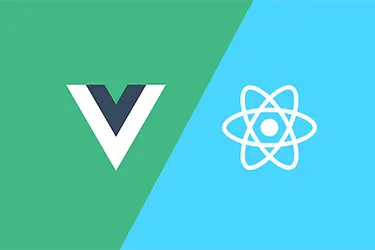 Vue.js and React framework logos representing modern JavaScript web development technologies